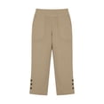 thumbnail image 5 of Capri Pants for Women Elastic Waist Relaxed Fit Casual Soft Cotton Linen Pants with Pockets Summer Outdoor Athletic Hiking Khaki L, 5 of 7