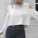 thumbnail image 2 of Otoño Invierno fuera del hombro suéter corto mujeres de manga larga casual suéter de punto blanco M, 2 of 7