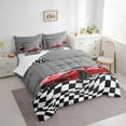 thumbnail image 3 of Homewish Red Racing Car 7-Piece Twin Bedding Sets,Checkerboard Race Flag Bedding Comforter Set,Red Gray Black Sheet Sets For Boys Kids,Ultra Soft Home Decor Reversible, 3 of 8