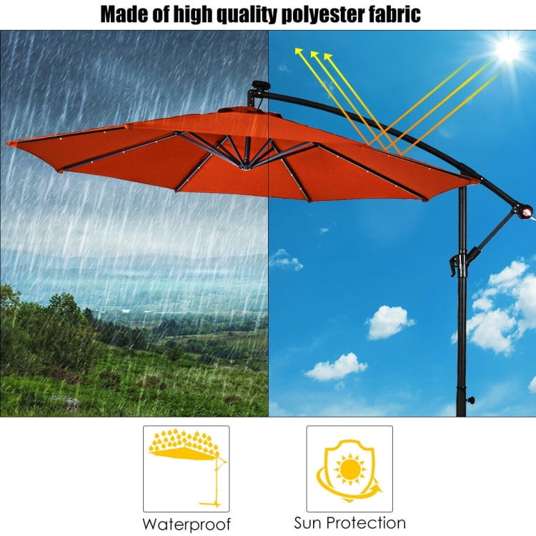 Aimee Lii 10" Patio Hanging Solar LED Umbrella Sun Shade with Cross Base, Table Umbrella Outdoor Patio, Orange Aimee Lii 10" Patio Hanging Solar LED Umbrella Sun Shade with Cross Base, Table Umbrella Outdoor Patio, Orange