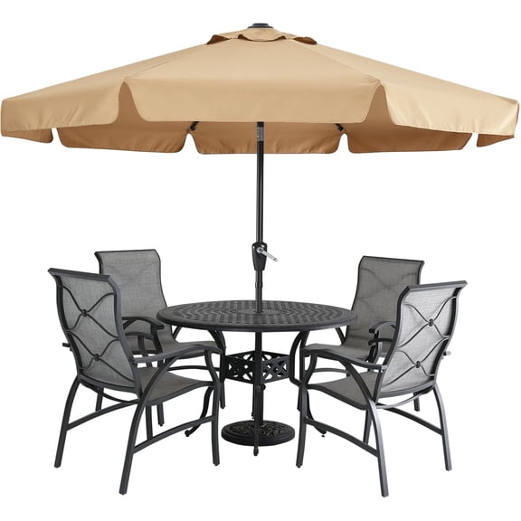 9 Ft Patio Umbrella with Valance Crank and Tilt in Khaki