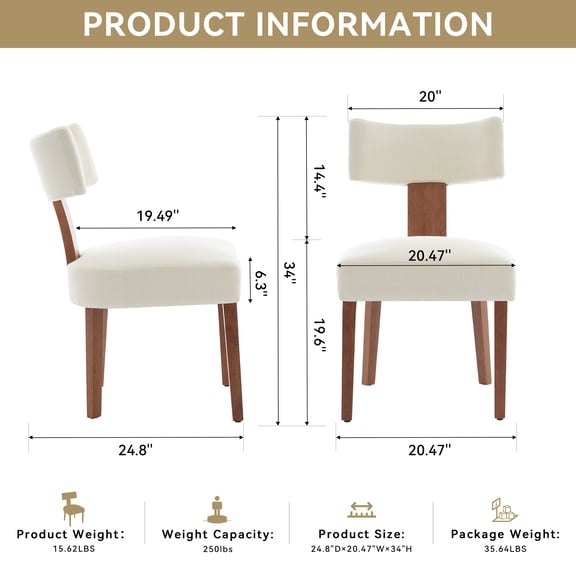 GOMYHOME Dining Chairs Set of 2, Linen Upholstered Wingback Chairs with Solid Wood Legs, Beige