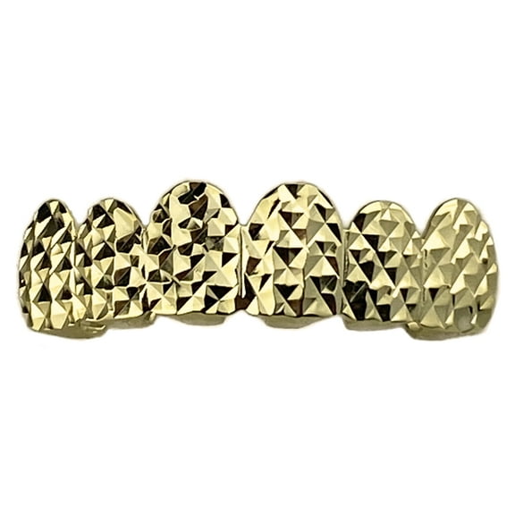 Real Solid 925 Silver w/Gold Finish Diamond Cut Pre-Made Grillz  Top Six Teeth Grills