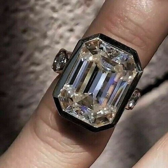 4Ct Emerald Cut Lab Created Diamond Wedding Ring 14K White Gold Plated Sterling Silver