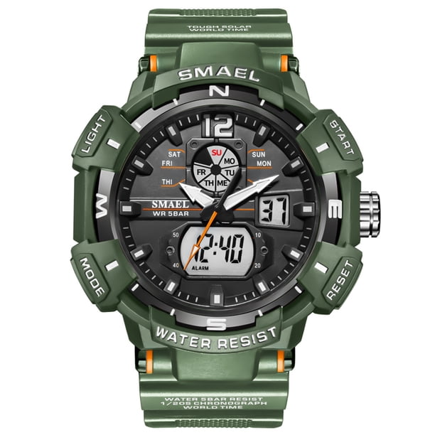 Mirar 8045 Reloj de pulsera deportivo multifuncional para hombre 50M Cuarzo resistente al agua + Reloj electrónico digital con pantalla luminosa / Alarma / Cronómetro / Semana / Fecha 1 1
