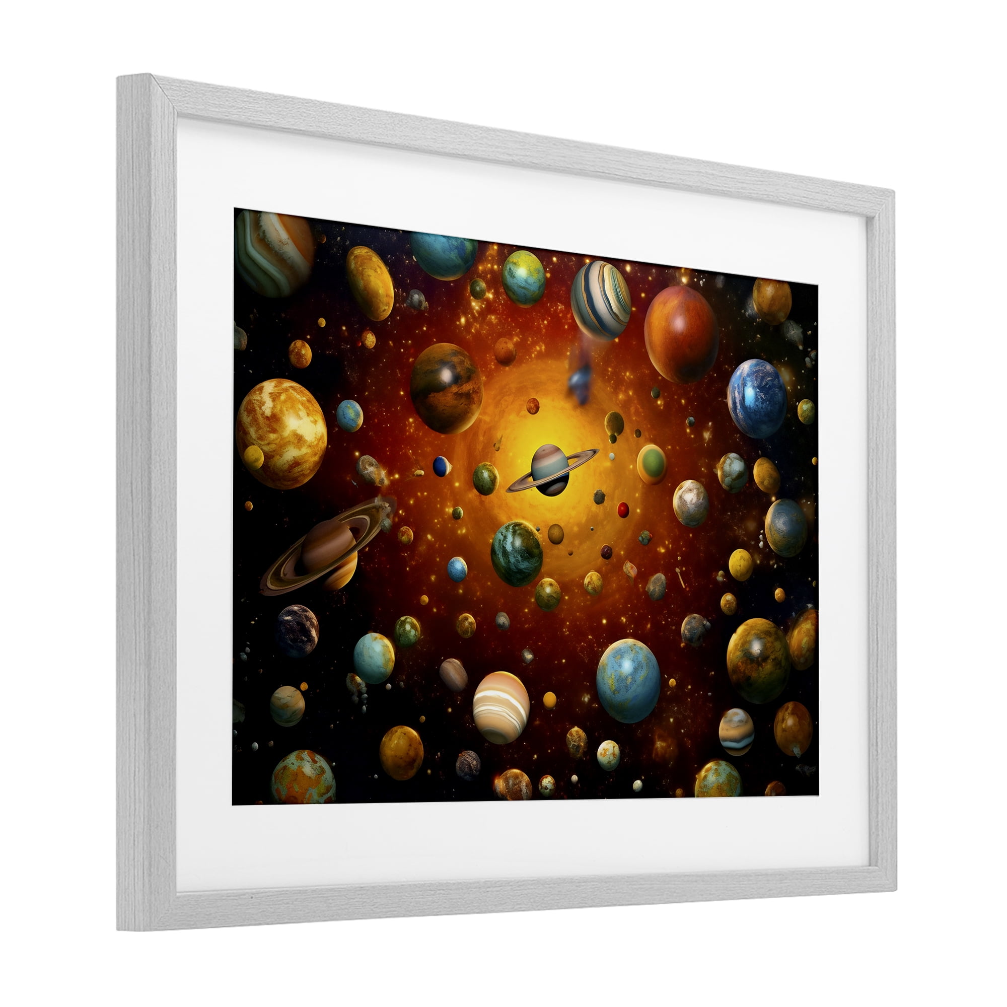 Stupell Industries Cosmic Marbles Galaxy Gray Framed Print Under Glass, design by Ray Powers