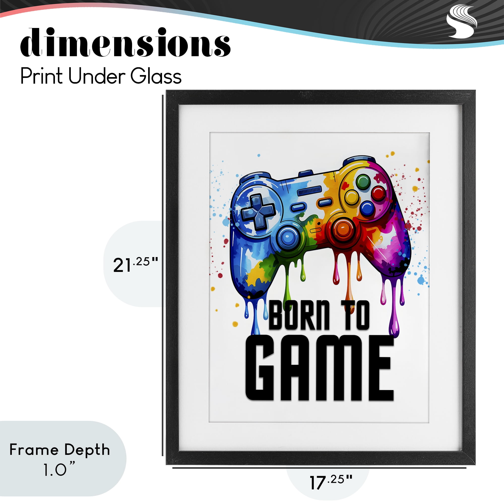 Stupell Industries Born To Game Splash Black Framed Print Under Glass, design by Kim Allen
