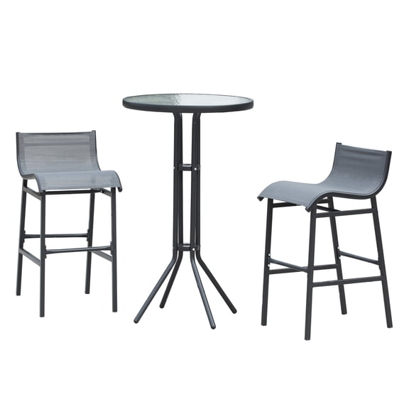 3 Piece Bar Height Bistro Set Outdoor, Patio Furniture for 2 - Charcoal Gray