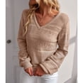 thumbnail image 2 of Suéter suelto para mujer, manga larga, cuello en V, suéter hueco informal, Top para otoño e invierno, naranja S, 2 of 6