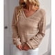 thumbnail image 2 of Suéter suelto para mujer, manga larga, cuello en V, suéter hueco informal, Top para otoño e invierno, naranja XL, 2 of 6