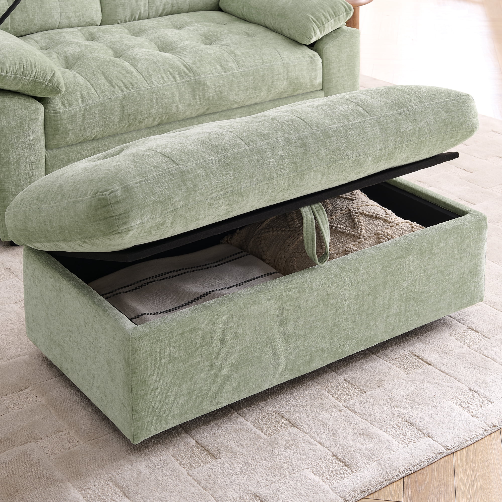 56" Sleeper Sofa Chair, Recliner Loveseat with Adjustable Backrest, USB Charging Port, Phone Stand and Storage Ottoman