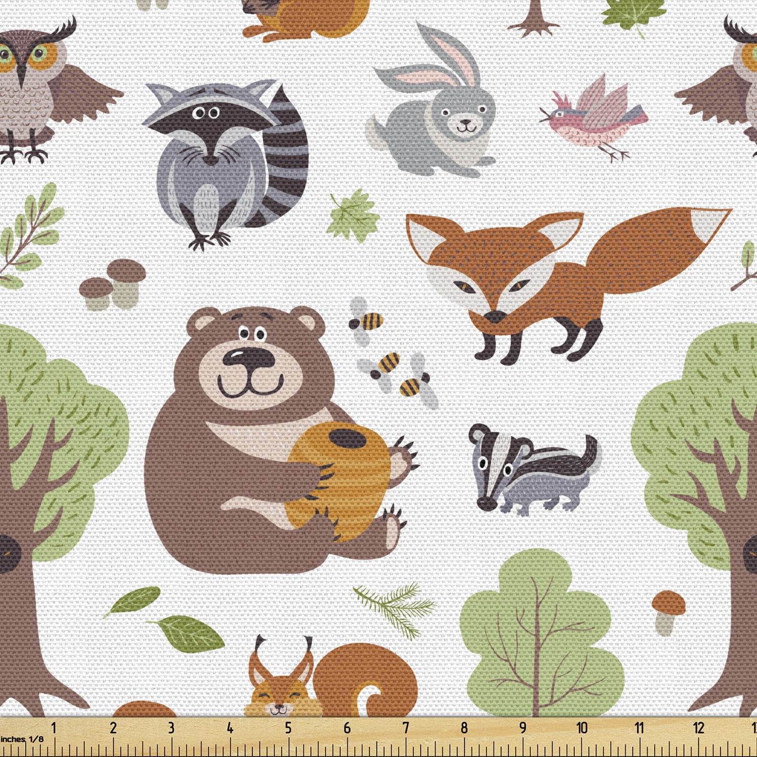 Forest Fabric by the Yard Doodle Woodland Creatures as Honey Bear