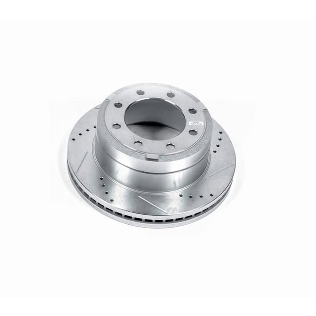 Power Stop Brake Rotor AR85155XR Evolution Series; Drilled And Slotted; One Piece Design With Hat; Wheel Bolt Pattern 8 x 170 Millimeter; Rear; Silver Zinc Plated Cast Iron; Single