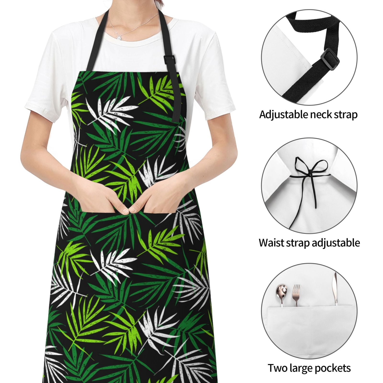 Kdxio Tropical Leaves1 Apron with Pockets Adjustable Kitchen Aprons for Men Women Waterproof Aprons for Cooking,Drawing,Crafting, Baking Household Cleaning