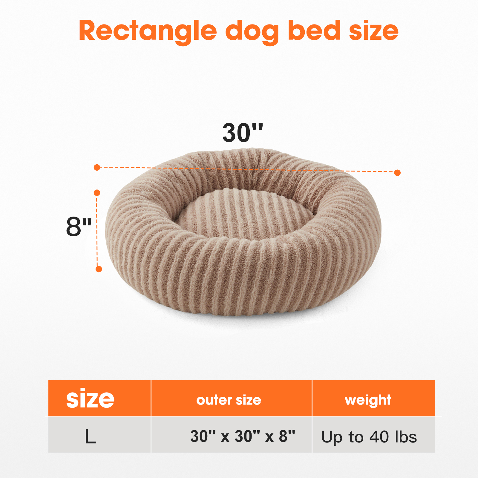 Calming Donut Dog Bed for Small Dogs and Cats, Washable with Removable Cover, Non-Slip Bottom, Soft Round Pet Bed, Beige, 30in