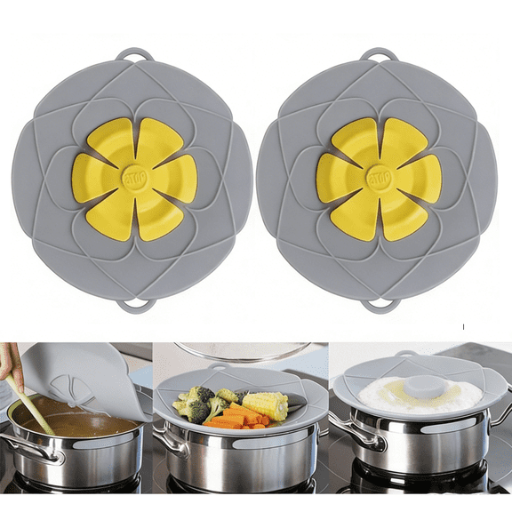 Spill Stopper Lid, Anti Spill & Boil Over Safeguard, Silicone Pot Cover, Multi-Function Kitchen Tool 10.2"（gray）