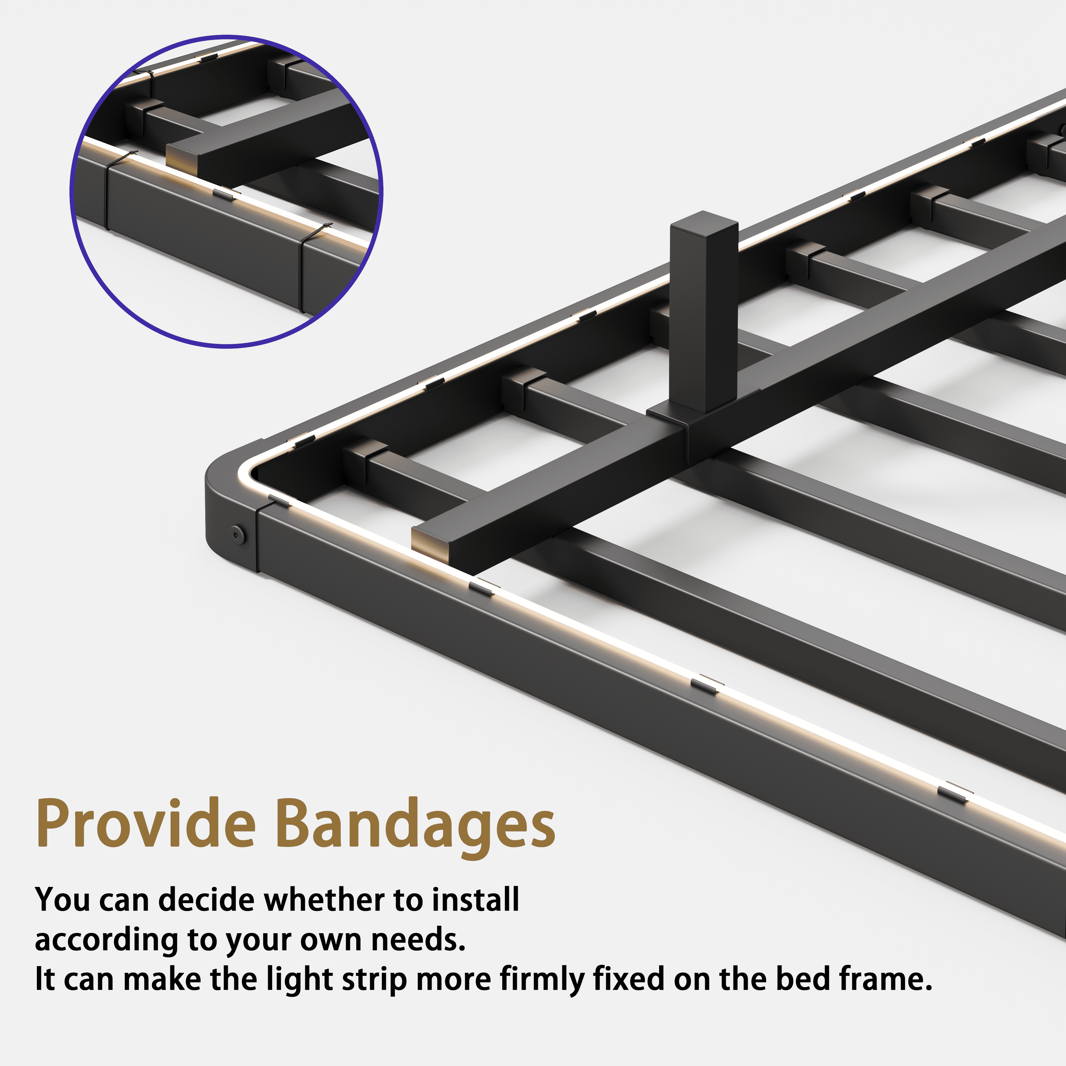 Woozuro 8 inch Queen size Floating Bed Frame with LED Strip Light,No Box Spring Needed,Noise-Free,Black