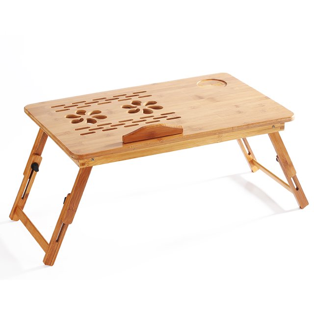 Soporte de escritorio para computadora portátil de bambú plegable Mesa de bandeja de cama para servir desayuno