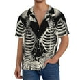 thumbnail image 7 of Lsque Skeletons Love Flowers print Men's Cuban Collar Short Sleeve Shirt Summer Beachwear Casual Button Down Fashionable Vacation Leisure Shirt-X-Large, 7 of 7
