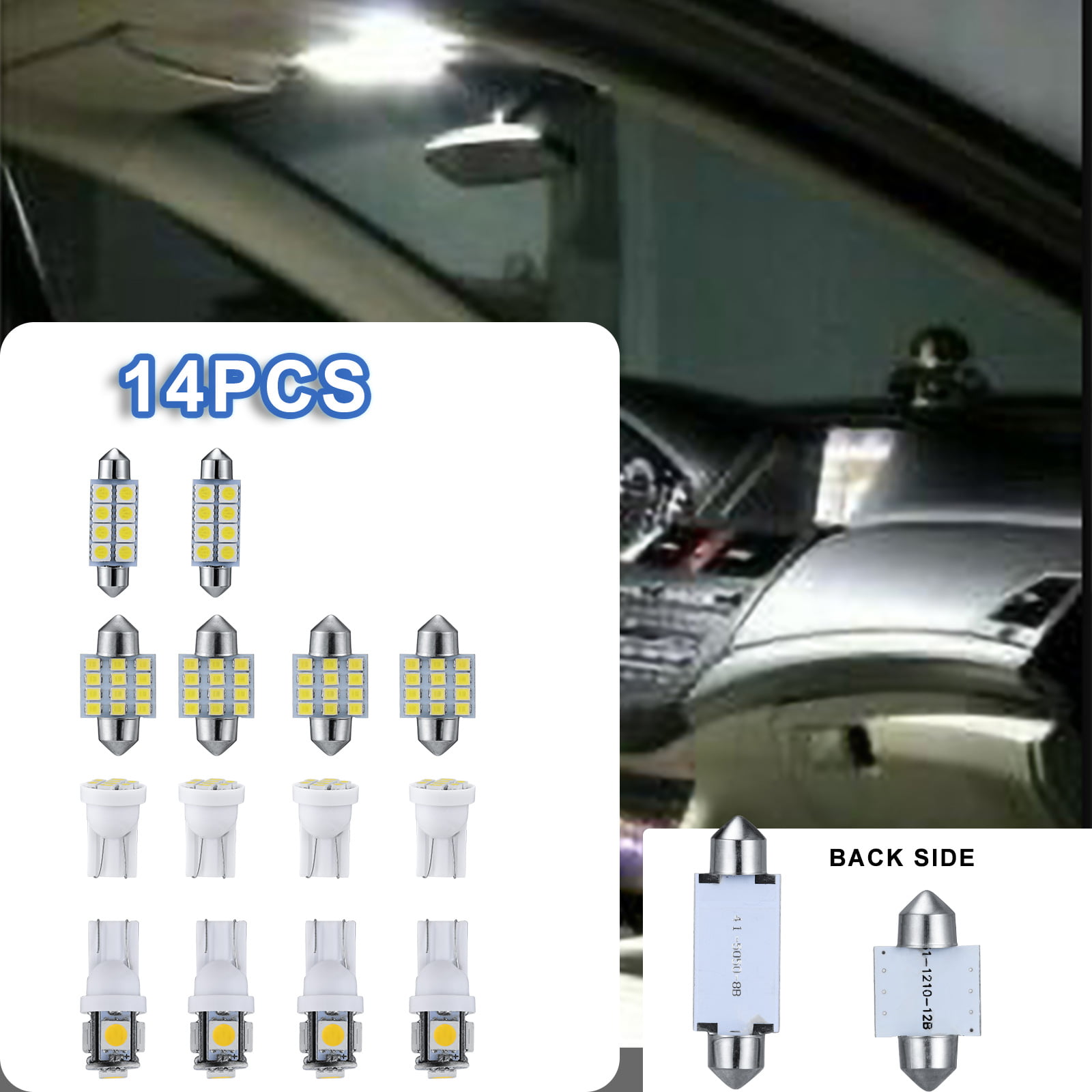 14Pcs Car White LED Lights Kit for Stock Interior & Dome & License Plate Lamps Y