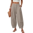thumbnail image 2 of Linen Barrel Pants Women Cotton Palazzo High Waisted Balloon Pants Summer Casual Beach Boho Wide Leg Baggy Trousers, XL, 2 of 9