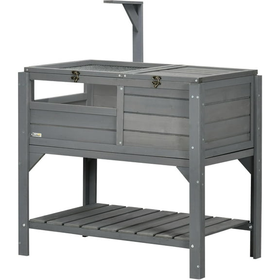 BOBOKY Tortoise Habitat with Shelf Storage, Reptile Enclosure with Tray, Light Support Frame, Rectangular, Wood, 33"L x 20"W x 40.5"H,Gray