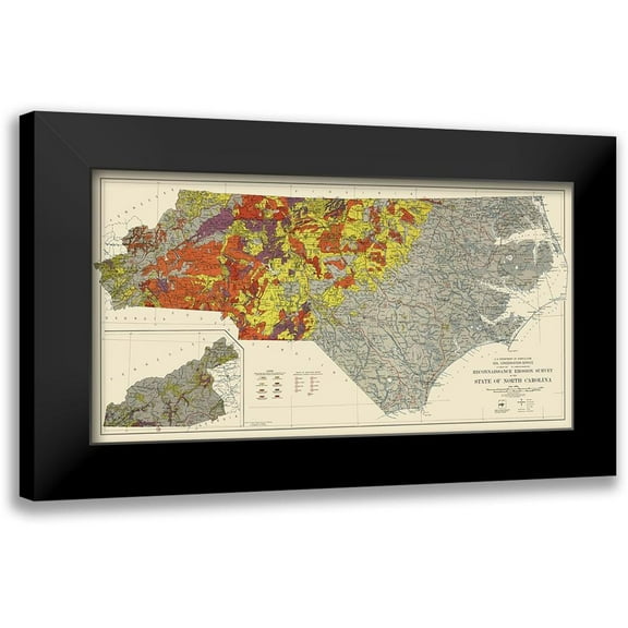 USDA 14x9 Black Modern Framed Museum Art Print Titled - North Carolina Erosion Survey - USDA 1935