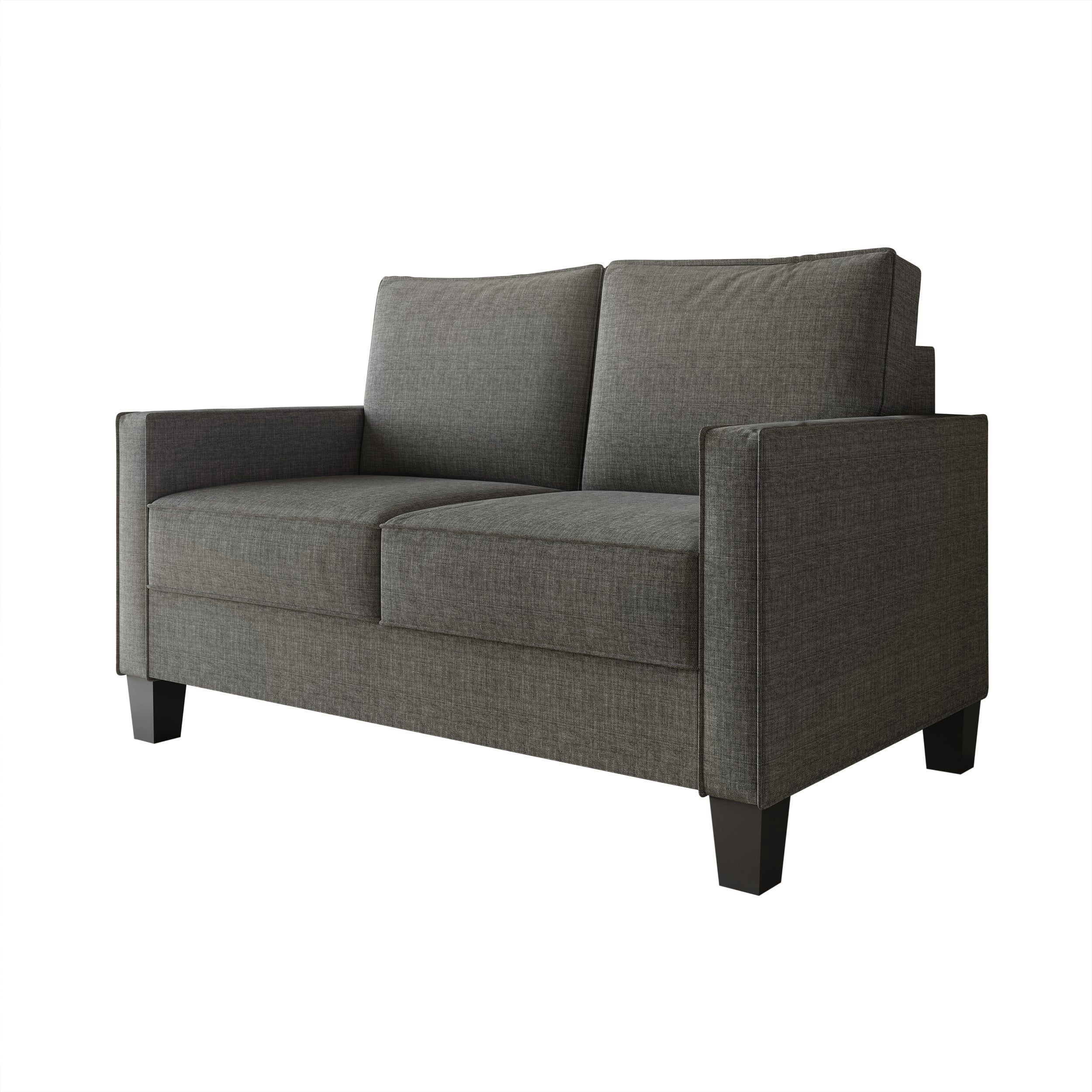 Home Design Marcia 2-Piece Square Arm Living Room Set with Loveseat and Sofa, Modern Upholstery and Black Legs, Gray