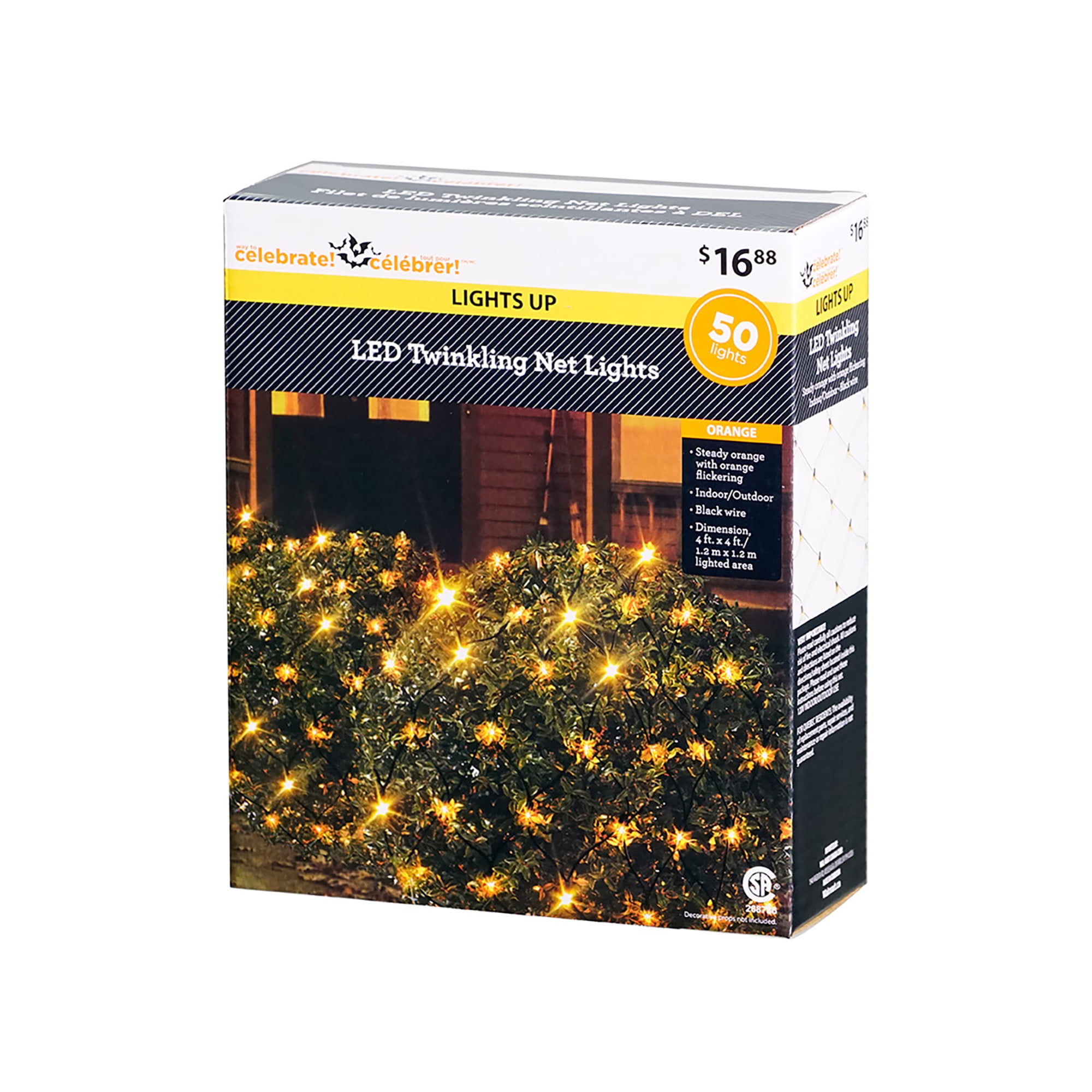 Filet lumineux DEL orange scintillant, 50 lumieres, interieur/exterieur Halloween, par Way To Celebrate