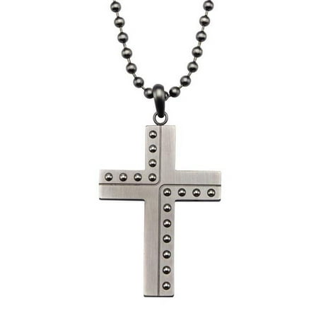 SSP18612GMNK Stainless Steel Gun Metal Polish with Beaded Steel Cross Pendant with (Best Polish For Stainless Steel Guns)