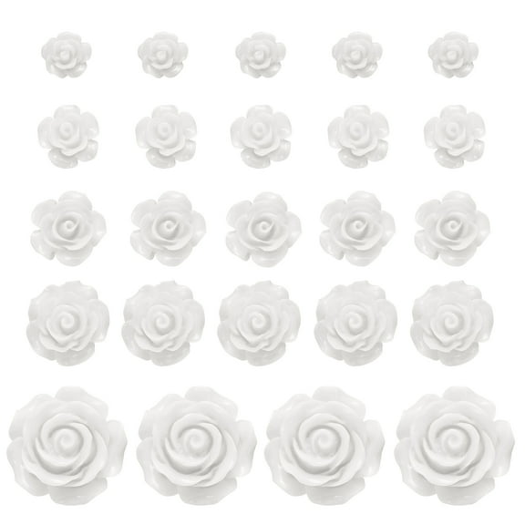 60 Pcs White Resin Rose Flower Beads, 5 Size Flatback Flower Charm Opaque Carve Rose Beads No Hole