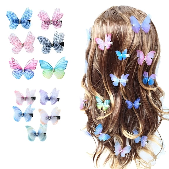 TUWAFE Butterfly Hair Clips Women Girls Infants Realistic Fairy Glitter Barrette, (12 Pieces)