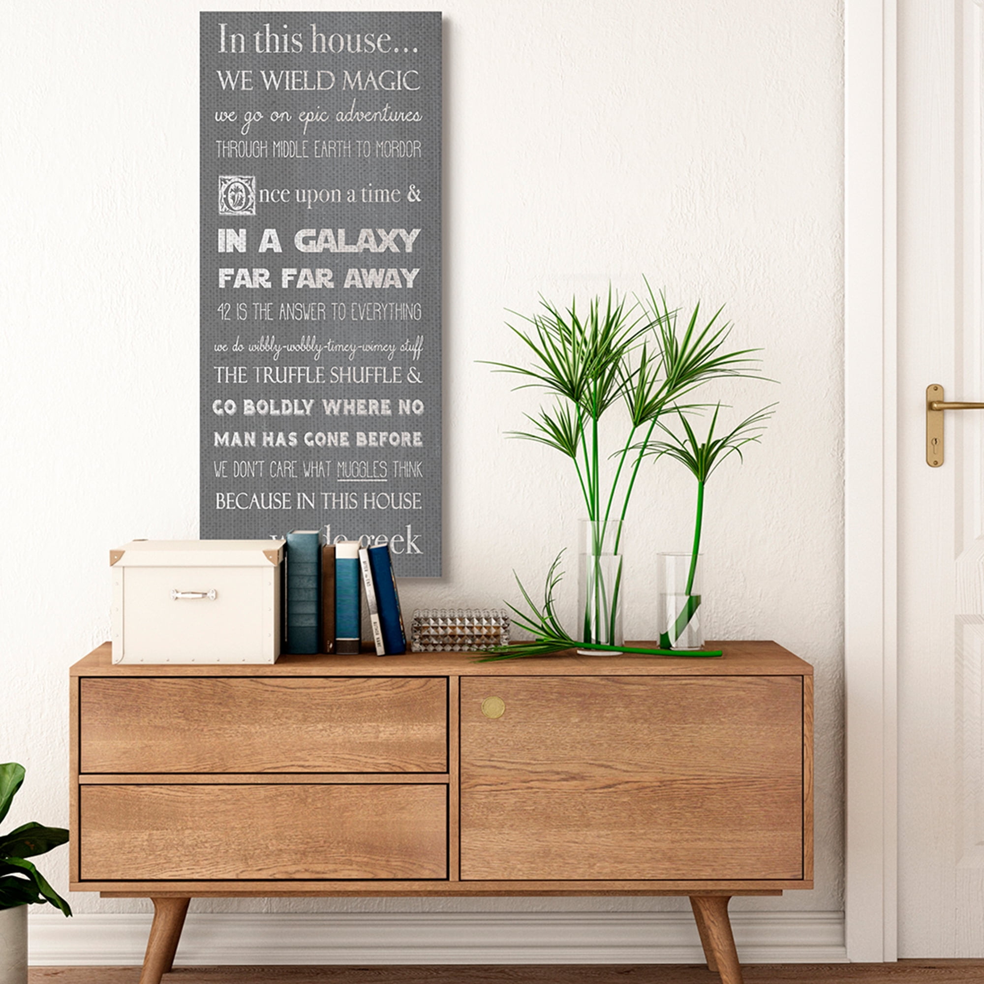Stupell Industries In This House Phrase Family Movie Night Quotes Inspirational Painting Gallery Wrapped Canvas Art Print Wall Art, 20 x 48