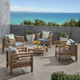 thumbnail image 2 of GDF Studio Cascada Outdoor Acacia Wood 5 Piece Club Chair Chat Set with Cushions, Teak and Blue, 2 of 13