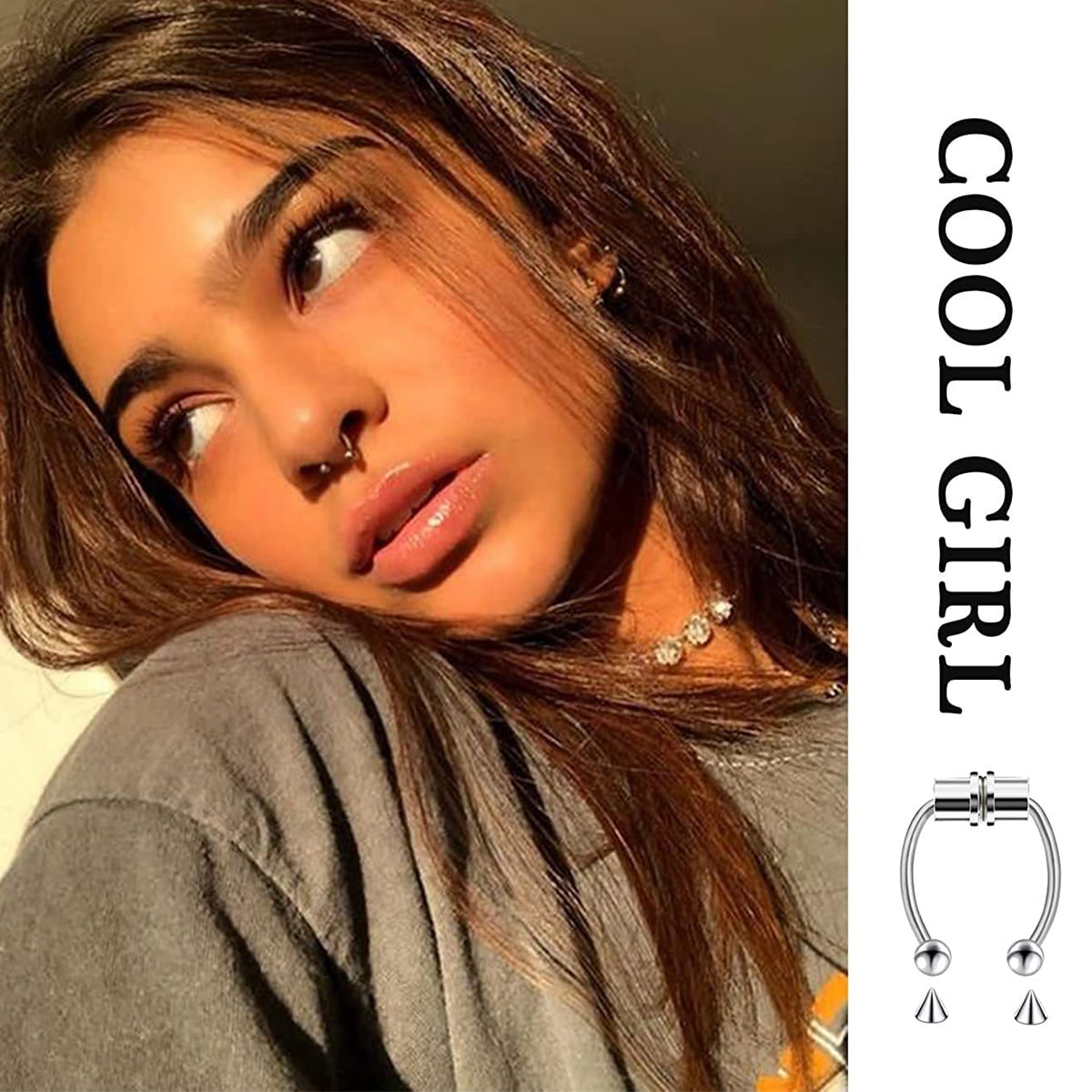 10pcs Stainless Steel Double Nose Hoop Ring Silver Color Spiral Nose Hoop  Set for Women Men Nostril Piercing Jewelry