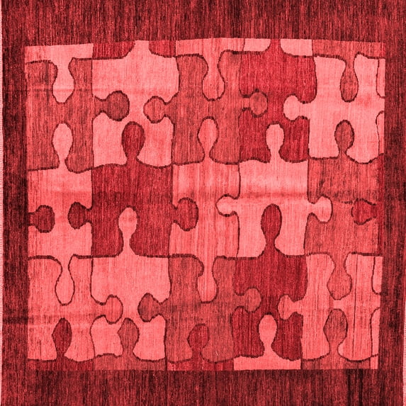 Ahgly Company Machine Washable Indoor Square Abstract Red Modern Area Rugs, 4' Square