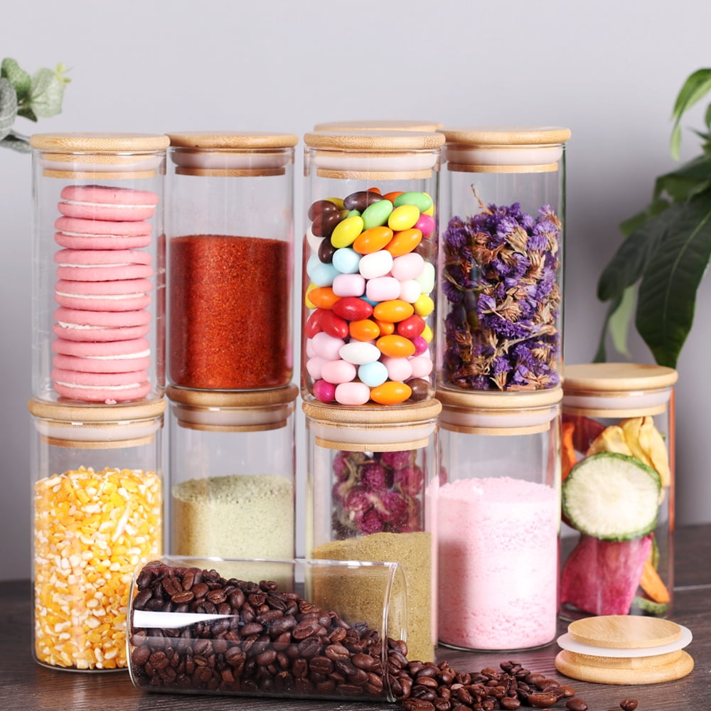 LEAVES AND TREES Y   12 Pcs 8.5 OZ Glass Storage Food Jars Empty Small Glass Containers With Bamboo Lid Thicken Spice Jar For Kitchen Storage
