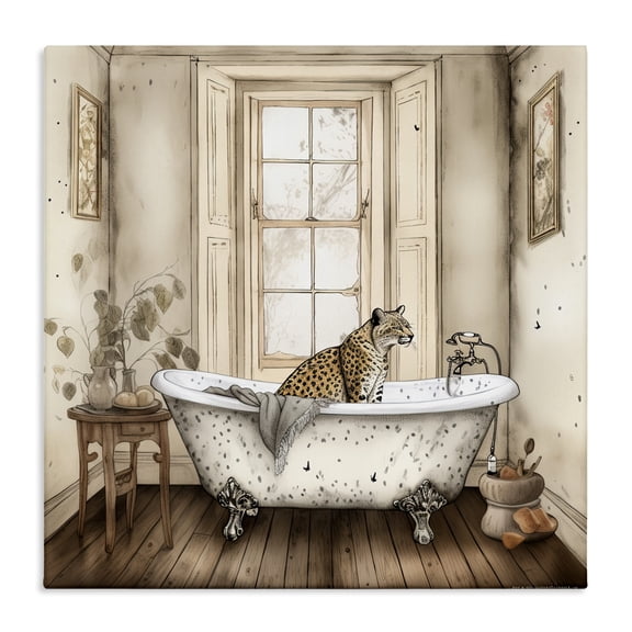 Neutral Leopard Bathtime Canvas Wall Art, design by Sasha