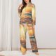 thumbnail image 2 of Fotbe Tropical Sunset Beach Scene Conjunto de Pijama de Manga Larga para Mujer con Estampado, Ropa de Dormir de 2 Piezas, Conjunto de Casa Suave y Cómodo con Bolsillos-Large, 2 of 7
