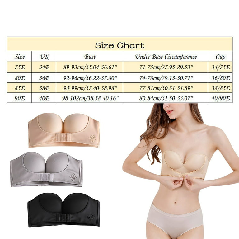EHQJNJ Strapless Bras for Women Womens 2Pcs Solid Color Strapless