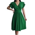 thumbnail image 2 of Hrsba Summer Plus Size Dress,Fashion Women's Solid Close Fitting Short Sleeve-Neck Knee-High Dress,Womens Casual Short Sleeve V-Neck Knee-High Dress, 2 of 4