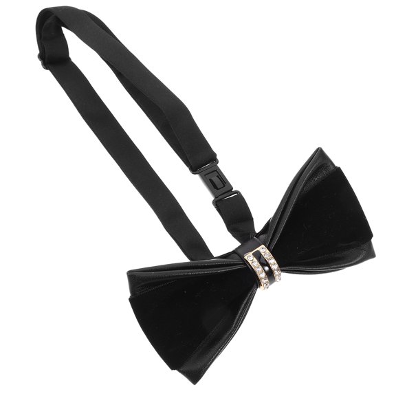 LOLIPPYY Unique Metal Mens Bow Tie in Black with Sparkling Rhinestone Decoration