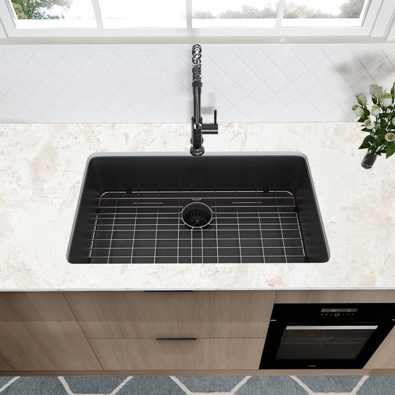 CoSoTower 32X19 Inch Undermount Kitchen Sink 16 Gauge Stainless Steel Single Bowl Kitchen Sink Gunmetal Black