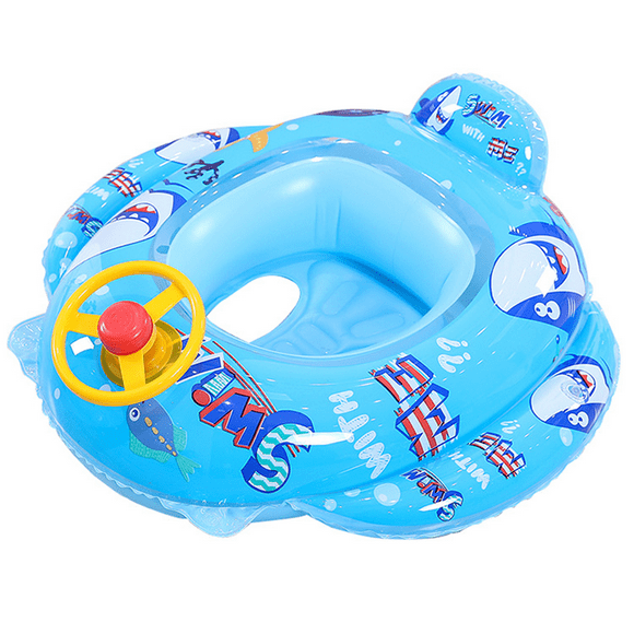 Baby Inflatable Pool Float Ring Mermaid Pattern Swimming Float Boat with Steering Wheel Horn for Kids Seat Infant Boat Pool Ring Summer Inflatable Toys Outdoor Water Fun Ring for Babies