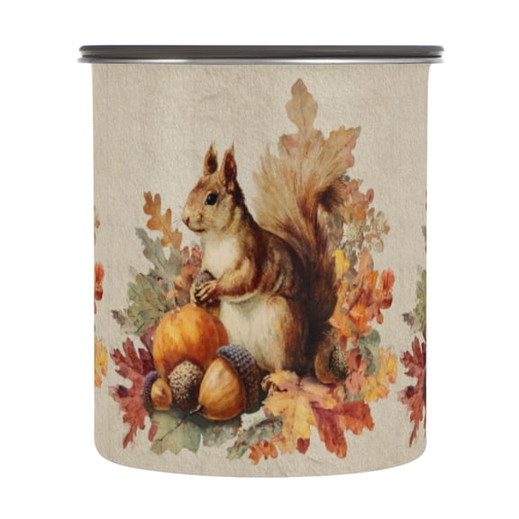 900ml Stainless Steel Food Storage Containers Cute Squirrel with Acorns Airtight Kitchen Canisters with Vacuum Lid for Coffee Tea Flour Sugar Grains