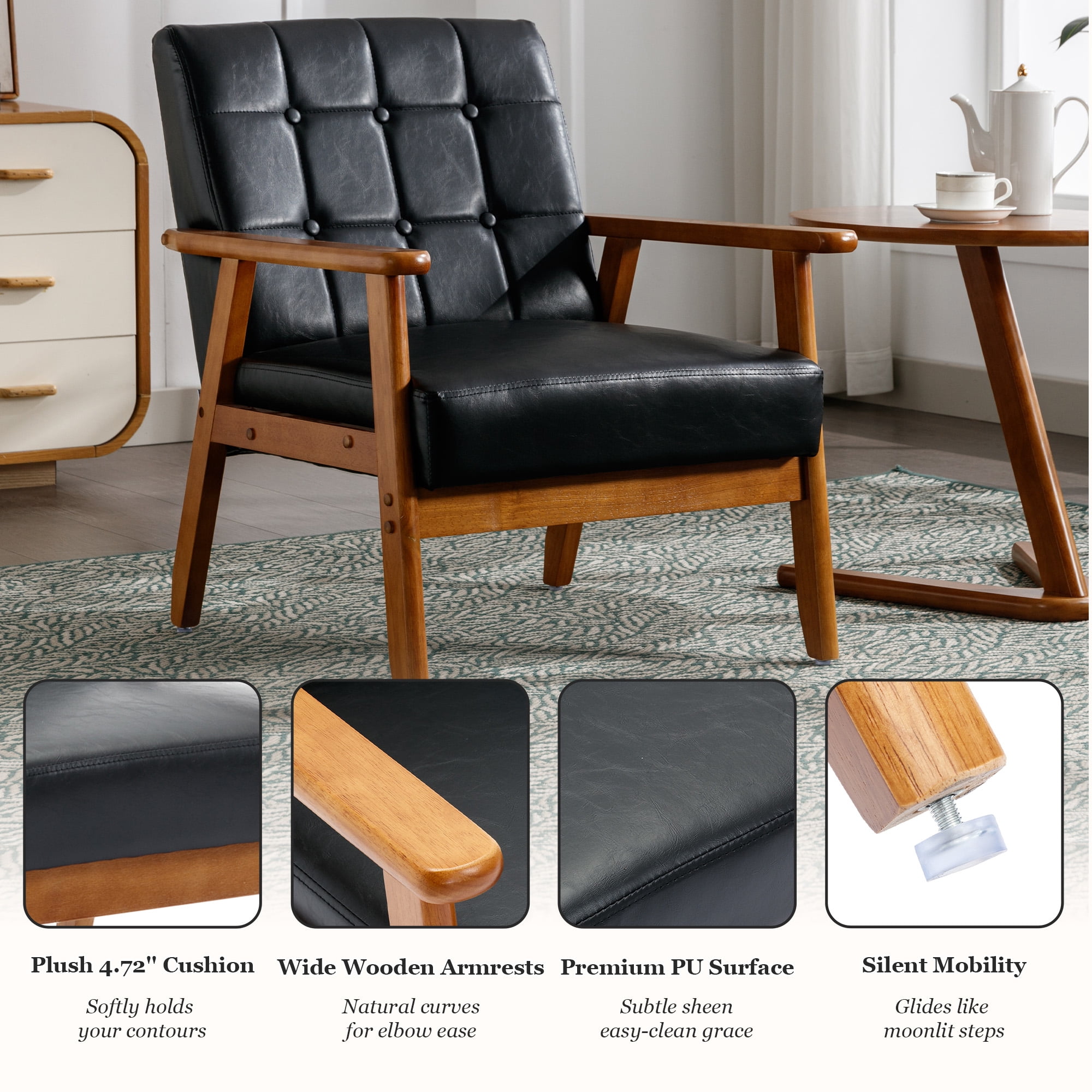 MOONMISS Mid-Century Modern Accent chair,Leisure Chair with Solid Wood Armrest and Feet