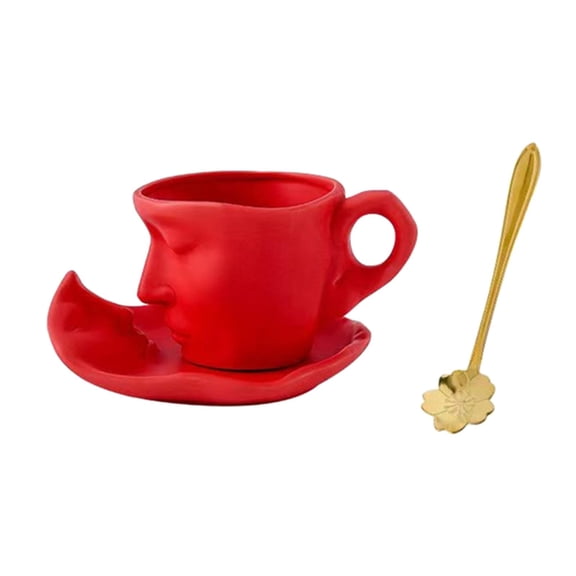 hengtong 3D Human Face Mug Tea Cup and Saucer Set Abstract Arts Espresso Mugs Novelty for Red