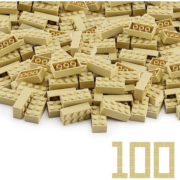 100pcs 2x4 Bricks Tan Parts Pieces Classic Building kit Creative Set Basic Blocks Toy Accessories Compatible with 3001 Major Brands