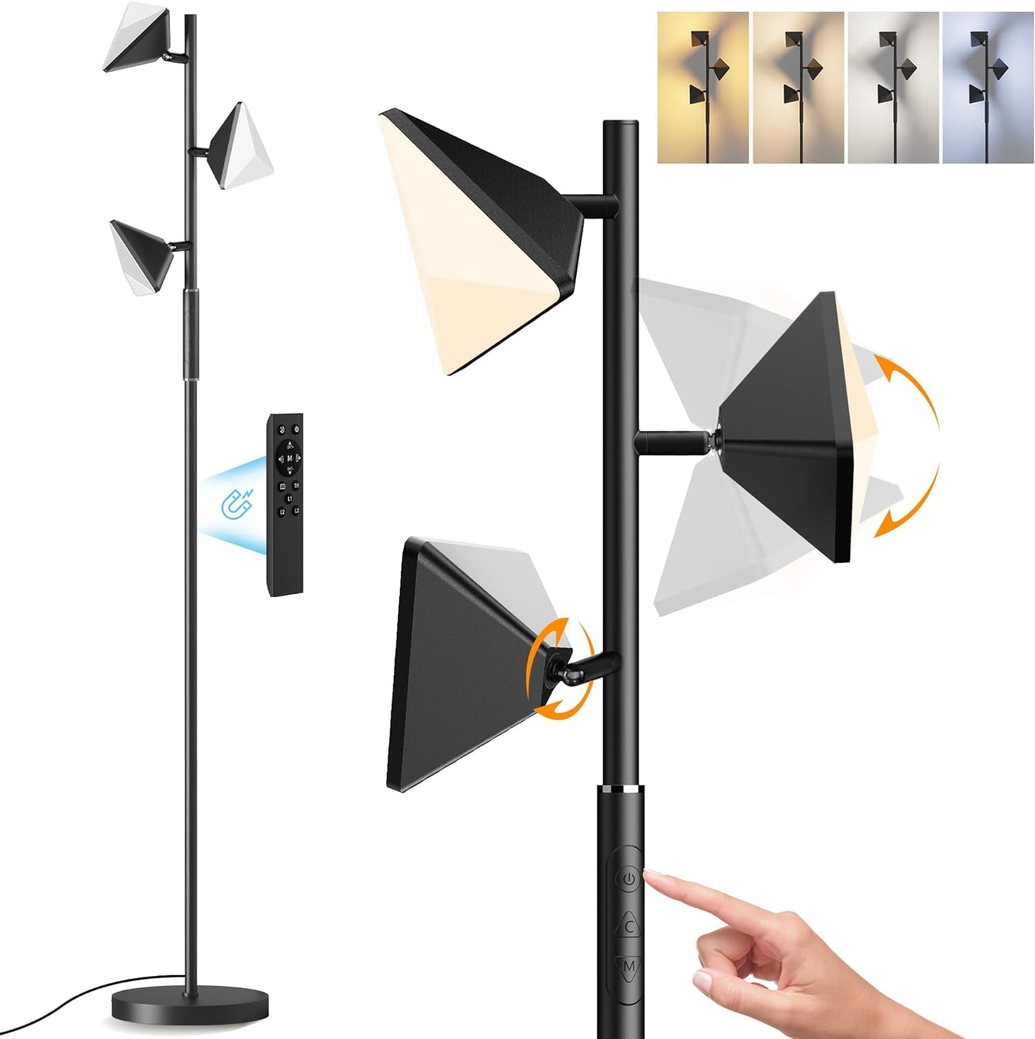 36W LED Tree Floor Lamp Modern Dimmable Lamp with Remote & Touch Control 4 Color Temperatures Rotatable LED Lights Light