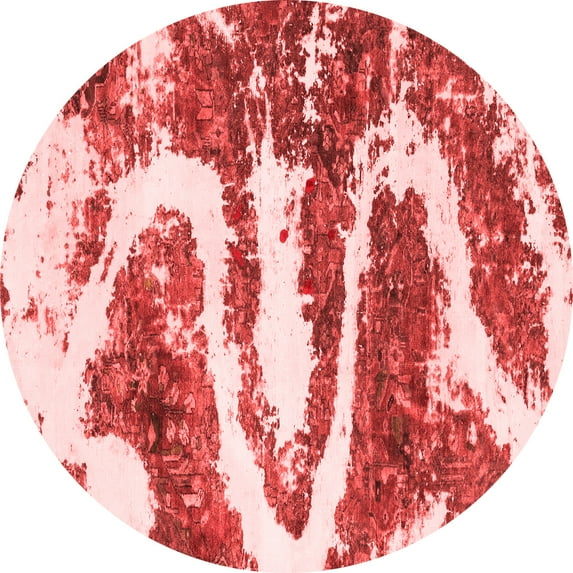 Ahgly Company Machine Washable Indoor Round Abstract Red Modern Area Rugs, 5' Round